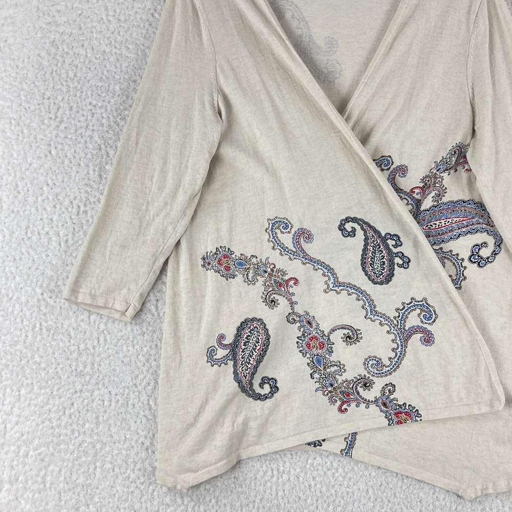 J. Jill Ivory Paisley Print Open Front Cardigan Sweater Womens 3/4 Sleeve Size L - Picture 5 of 12